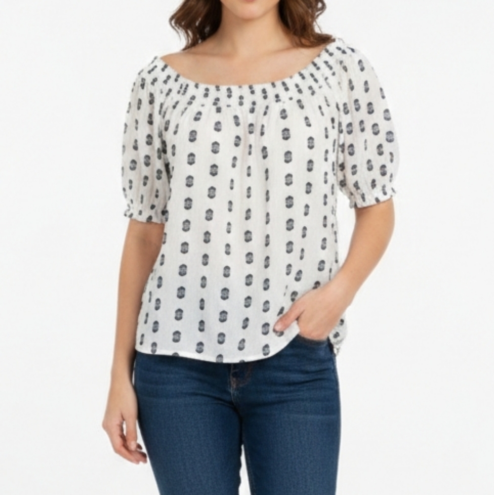LOFT Women Size S Black and White Patterned Blouse